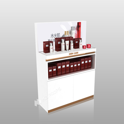Cosmetic Shop  Display Rack Platinum Wooden Central Hall Cabinet With Light Box For Skincare Store Design And Branding Shop Decoration