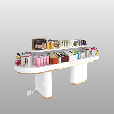 Makeup Display Stand Platinum Wood Promotion Cabinet for Cosmetic Retail Shop Furniture and Smart Skincare Store Display Table