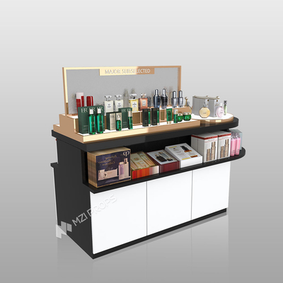 Makeup Store Rack Platinum Wooden Display Cabinet With Light Box For Customized Skincare Store Display Furniture And Luxury Store Fitting