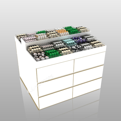 Makeup Retail Store Table White Wooden Sample Island In The Middle For Branding Display Furniture And Fashion-Forward Shop Table