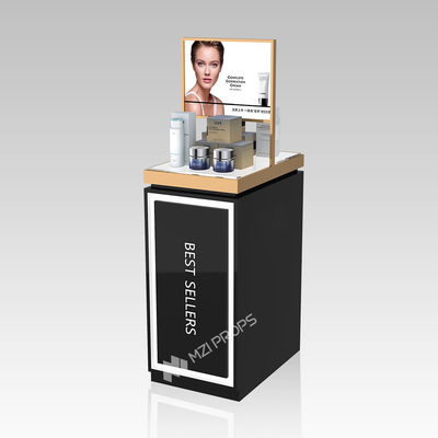 Skincare Store Display Rack Black&Gold Wooden Display Stand With Light -box For Cosmetic Shop Display Furniture