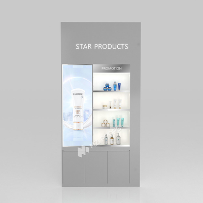 Cosmetic Shop Decoration  Grey Wooden Display Cabinet For Smart Store Showcase
