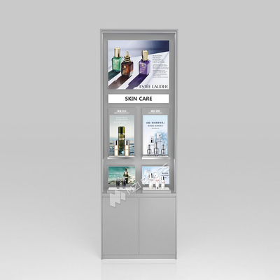 Retail Store Stand Grey Wooden Display Cabinet With Led Lights For Retail Store Fixtures