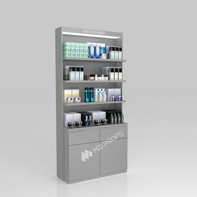 Skincare Store Display Furniture Grey Wooden Display Cabinet For Trendy Display Stand Fashion-Forward Display Showcase