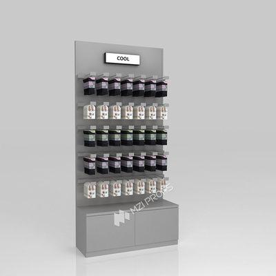 Beauty Store Stand Grey Wooden Laminated Display Cabinet With Light Box For Premium Store Counter And Cost-Effective Shop Showcase