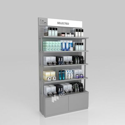 Perfume Shop Display Grey Wooden Laminated Display Cabinet For Space-Saving Store Showcase And Luxury Shop Cabinet
