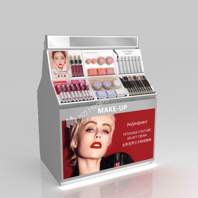 Display Stand Grey Wooden Makeup With Island Light Box For Fashion-Forward Display Counter And Multi-Functional Store Stand