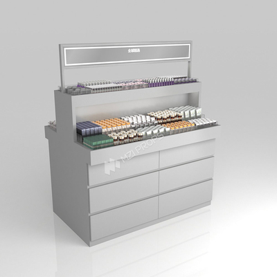 Retail Store Display Grey Wooden Sample Island For Space-Saving Store Rack And Premium Display Rack