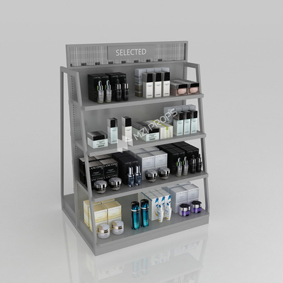 Retail Display Rack Grey Wooden Island Cabinet For Smart Store Rack And Premium Shop Design