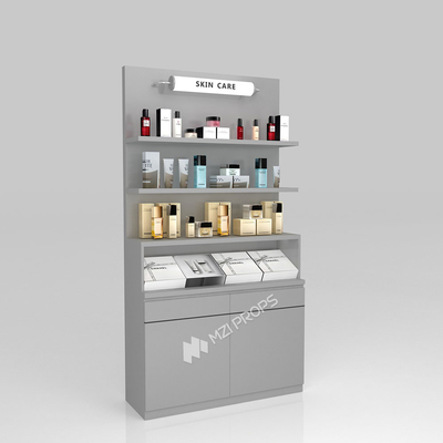 Perfume Display Rack Grey Wooden Counter For Retail Shop Display Furniture And Branding Shop Table