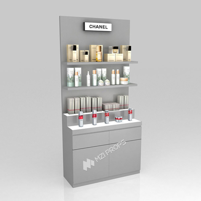 Retail Store Showcase Grey Wooden Counter With Light Box For Space-Saving Store Stand And Premium Display Counter