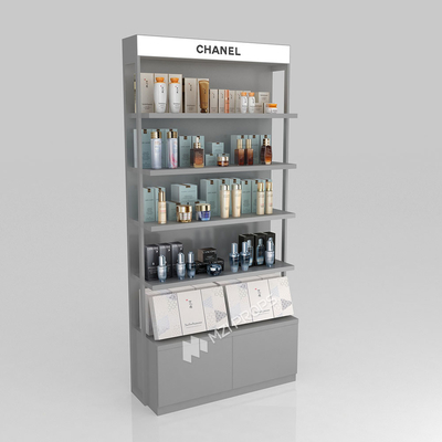 Beauty Shop Cabinet Grey Wooden Counter, Fashionable And Simple With Light Box For Space-Saving Shop Display Furniture And Customized Store Design