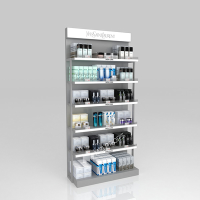Skincare Display Table Grey Wooden Counter With Thick Soft Film Light Box For Retail Shop Furniture And Trendy Store Display Furniture
