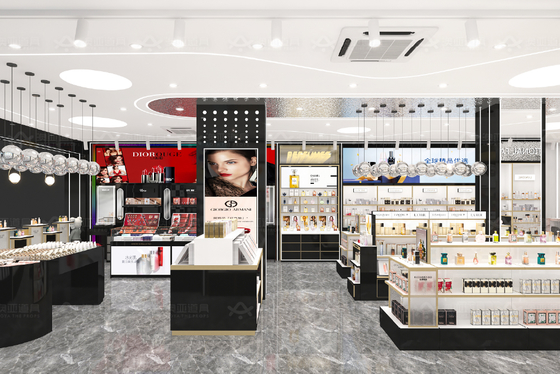 Beauty Shop Interior Design Black Gold Laminated Board Cosmetic Display Rack for Retail Store Display and Skincare Shop Decoration